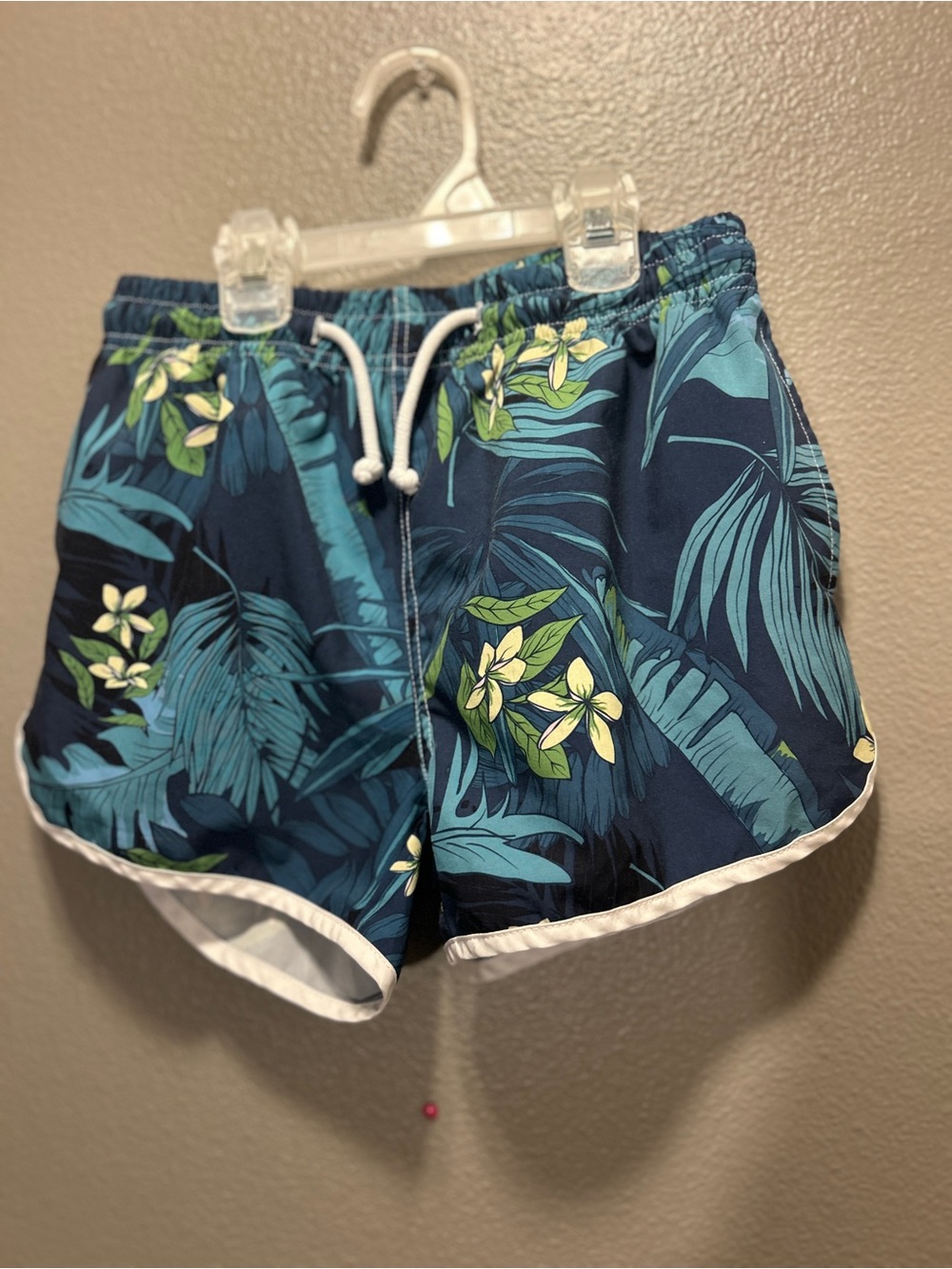 Tropical Floral Dolphin Swim Shorts Women M Fits Small Petite Navy Board Shorts